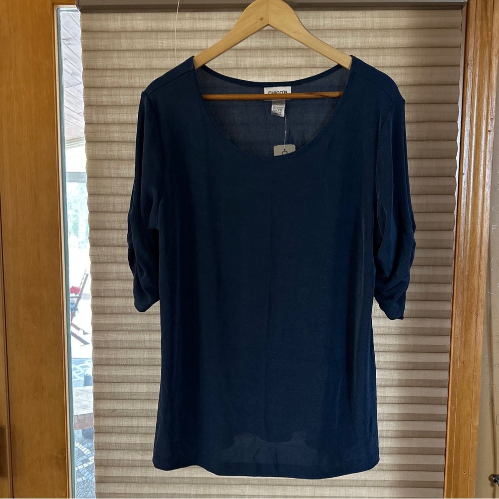 NWT Chico’s travelers Size 3 Short Sleeve Top Blue